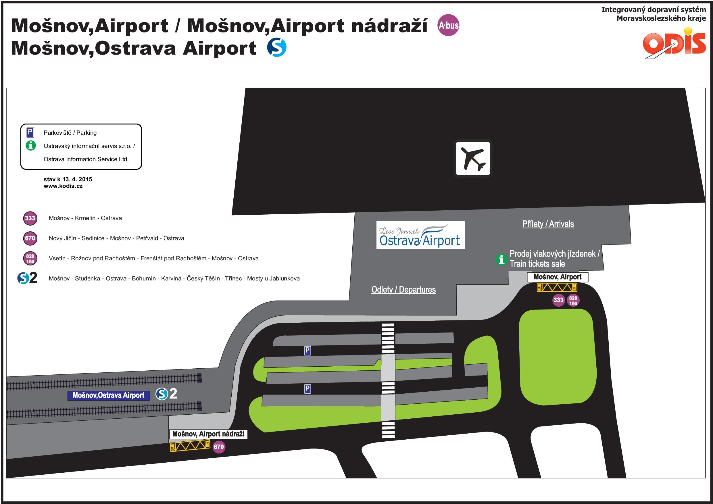 Letiště Mošnov železniční stanice rozmístění